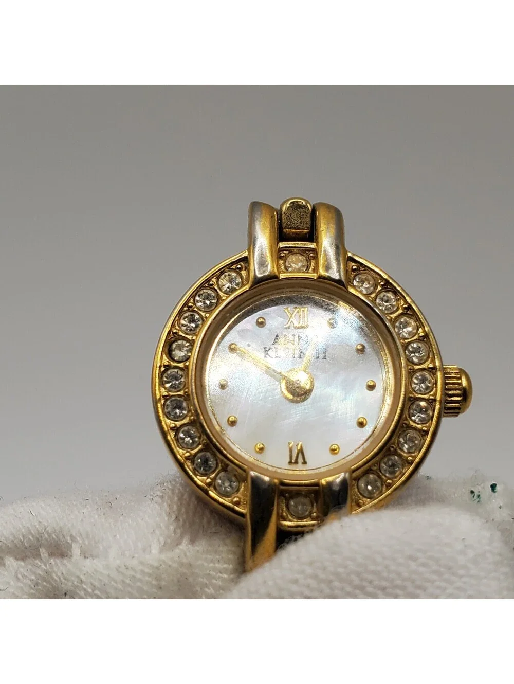 Anne Klein Rhinestone Small 16mm MOP Dial Womens Watch Gold Tone New Battery